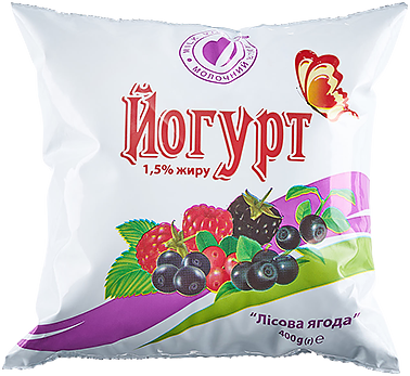 Йогурт МОЛОЧНИЙ ВІЗИТ 1,5% лісова ягода, пакет 400г